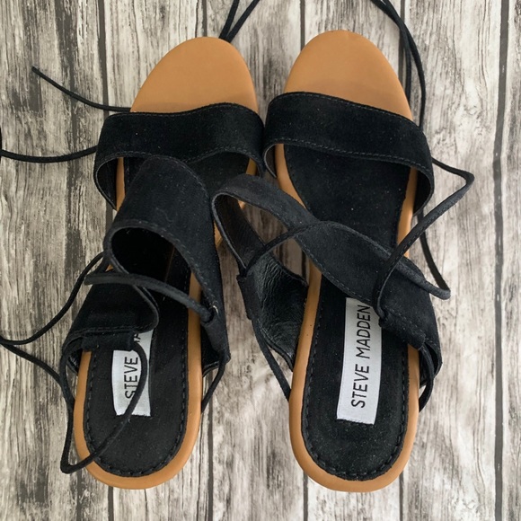 Steve Madden Beachbar Wedge Platform Black Tan 9 Suede wooden heel - Picture 15 of 16